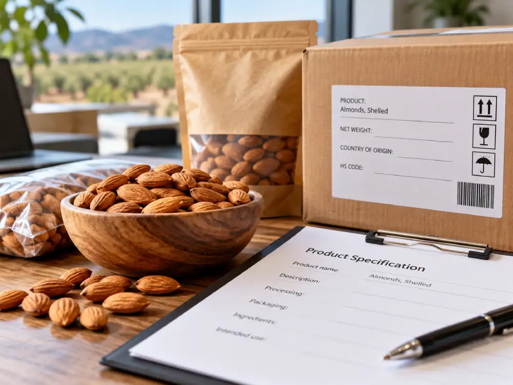 Shelled California almonds used to illustrate HS code product classification for export