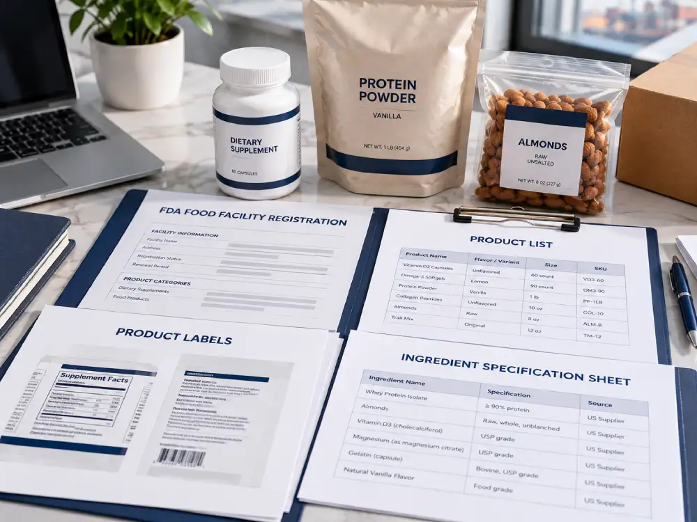 Checklist of documents for a dietary supplement or food Certificate of Free Sale application.